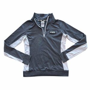 Victoria's Secret PINK Gray and White Quarter-Zip Pullover